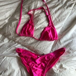 Bright Pink Triangle Bikini Set With Adjustable Straps